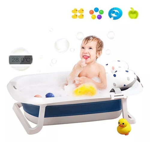 Bañera plegable para bebé con termómetro, bañera y ducha para bebé