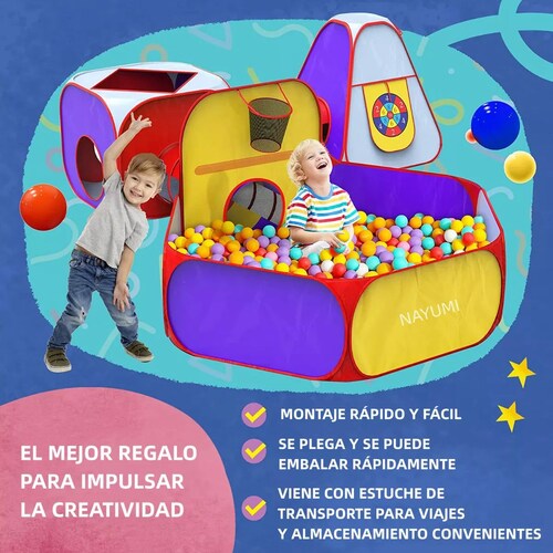 Túnel Infantil para Niños con Alberca para Pelotas Tienda Carpa Casita Castillo 7 en 1 Juguetes