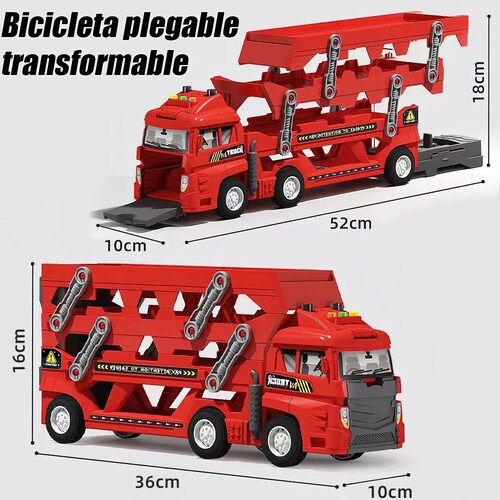 Camión Porta Coches Carros Color Rojo con Eyección de Luz y Sonido 25 Piezas Juguetes