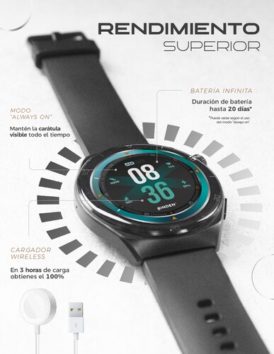 BINDEN Smartwatch ERA One Class AMOLED Llamadas Correas Extras Asistente de voz Negro