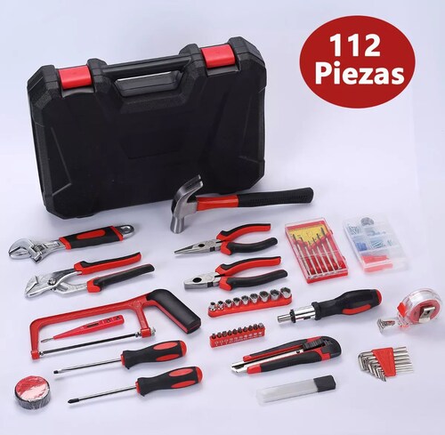 112pzs Juego Herramientas Set Mecánicas Reparación Doméstica.