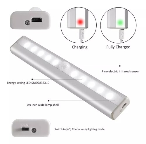 Recargable Luz De Clóset Con Sensor Movimiento 20 Focos Led