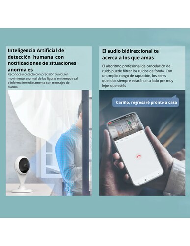 Cámara de Seguridad Inteligente para Interiores Graba en 2K Compaible con Alexa y Google.