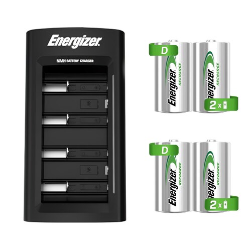Cargador Universal Energizer + 4 Pilas Recargables Tamaño D.