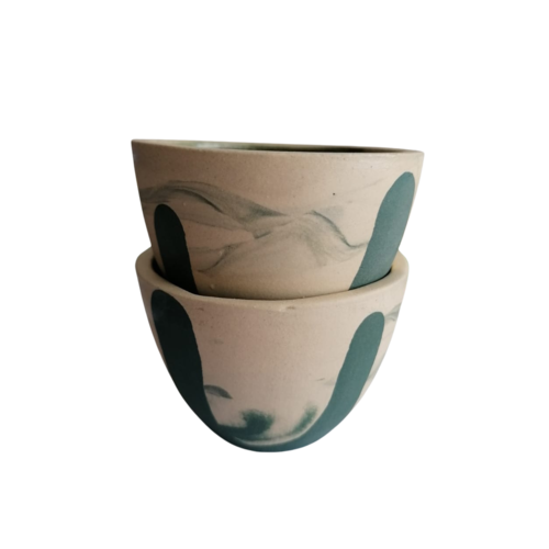 Juego de tazas artesanales acabado marmoleado para café espresso