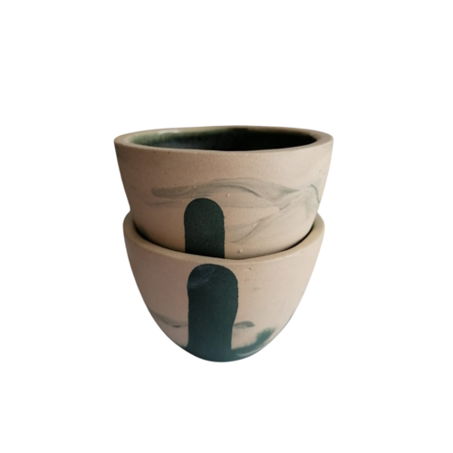 Juego de tazas artesanales acabado marmoleado para café espresso