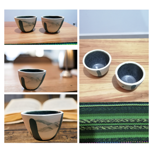 Juego de tazas artesanales acabado marmoleado para café espresso