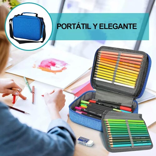 Estuche Para Lápices72 Ranuras Lapiceras Organizador Escolar color AZUL.