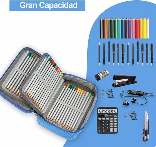 Estuche Para Lápices72 Ranuras Lapiceras Organizador Escolar color AZUL.
