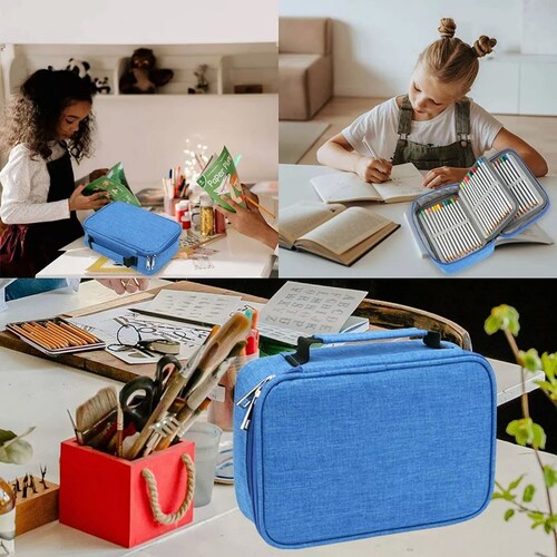 Estuche Para Lápices72 Ranuras Lapiceras Organizador Escolar color AZUL.