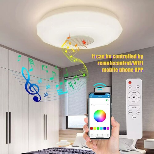 Lámpara De Techo Led Rgb 36 W Y 30cm Con Altavoces Bluetooth
