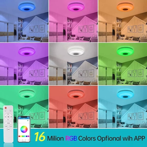 Lámpara De Techo Led Rgb 36 W Y 30cm Con Altavoces Bluetooth