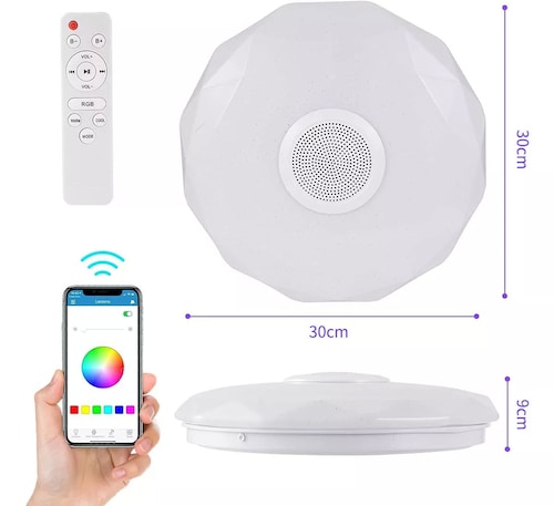 Lámpara De Techo Led Rgb 36 W Y 30cm Con Altavoces Bluetooth