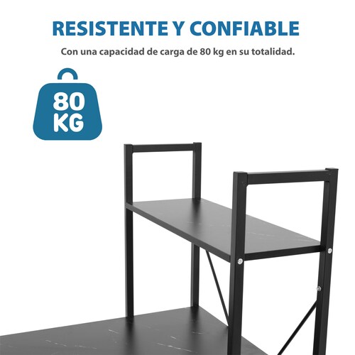 Onof nof Anahi Escritorio Minimalista con 3 repisas (Negro marmol), Escritorio para computadora, Escritorio Oficina, Escritorio Home Office Desk Tipo marmoleado (65D x 121W x 74H)