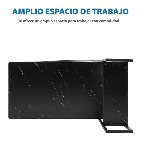 Onof nof Anahi Escritorio Minimalista con 3 repisas (Negro marmol), Escritorio para computadora, Escritorio Oficina, Escritorio Home Office Desk Tipo marmoleado (65D x 121W x 74H)