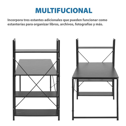 Onof nof Anahi Escritorio Minimalista con 3 repisas (Negro marmol), Escritorio para computadora, Escritorio Oficina, Escritorio Home Office Desk Tipo marmoleado (65D x 121W x 74H)