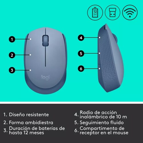 Mouse Logitech M170- 910-006864 Inalámbrico Óptico Color Blue grey.