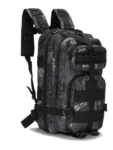 Mochila Táctica Militar Bolsa Impermeable Camping Uso Rudo color BLACK PYTON.