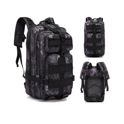 Mochila Táctica Militar Bolsa Impermeable Camping Uso Rudo color BLACK PYTON.