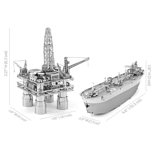 Rompecabezas Metálico 3d Set Plataforma Petrolera y Petrolero en Alta Mar.