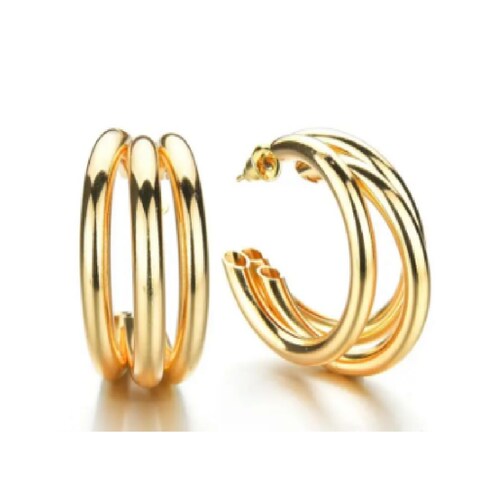 Aretes Arracada Triple Dorado