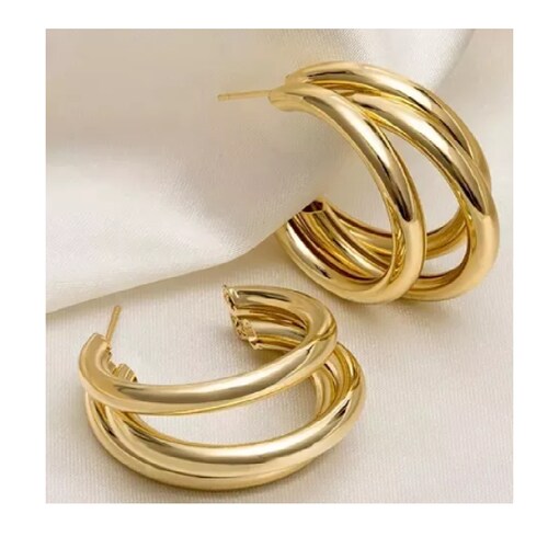 Aretes Arracada Triple Dorado