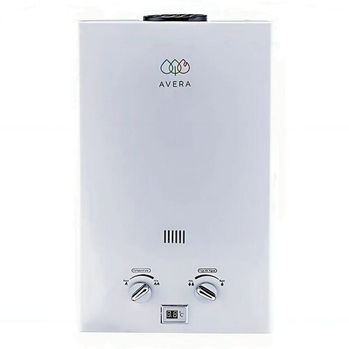 Calentador de agua a gas GLP Avera C6L blanco.