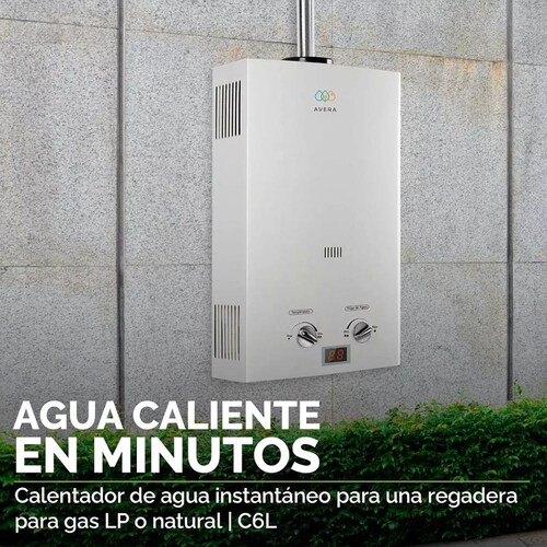 Calentador de agua a gas GLP Avera C6L blanco.