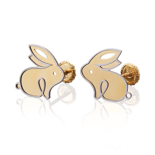 Aretes de oro 14k GIALLO Broquel GIALLO COLLECTION Conejos de oro amarillo con oro blanco
