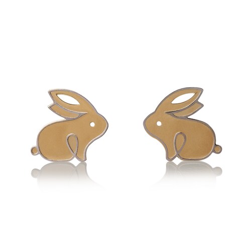 Aretes de oro 14k GIALLO Broquel GIALLO COLLECTION Conejos de oro amarillo con oro blanco