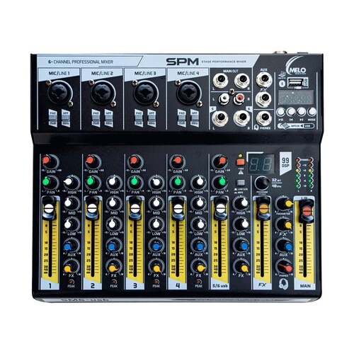 Consola MELO SM6 USB 4 Canales Mono, Conexión Bluetooth