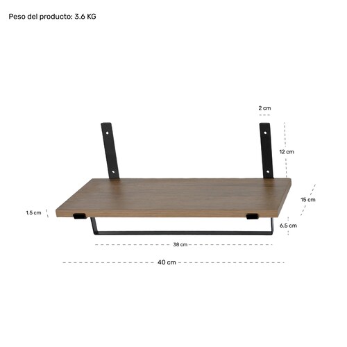 Set 4 Repisas Madera Flotantes Modernas Industrial 40x15 Cm 