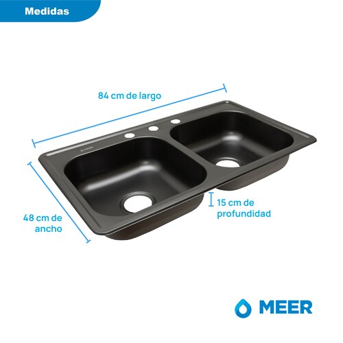Fregadero de Cocina de Acero Inoxidable Doble Tina en Acabado Negro Mate Tarja Doble Calibre 22 de Acero Inoxidable Color Negro Mate.