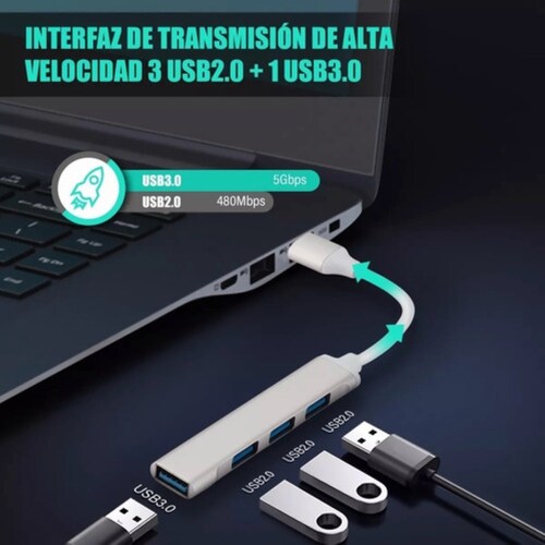 Adaptador Multipuerto Hub Delgado De 4 Puertos Usb 3.0 B Blanco
