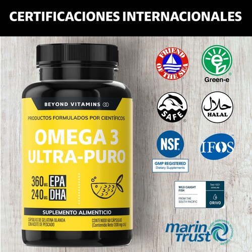 Suplemento Alimenticio Beyond Vitamins Omega 3 Aceite de Pescado 60 cápsulas.