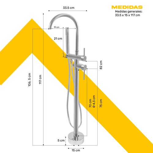 Llave Mezcladora De Piso Bañera Tina Baño Grifo Minimalista Plata