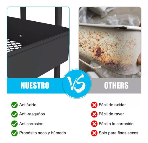 Carrito Auxiliar Estetica Organizador Multiusos 3 Niveles color NEGRO.
