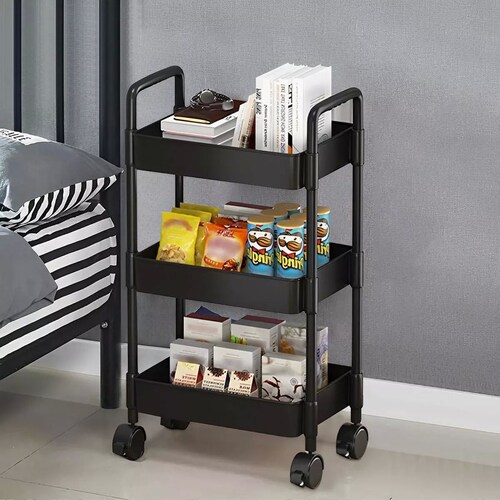 Carrito Auxiliar Estetica Organizador Multiusos 3 Niveles color NEGRO.