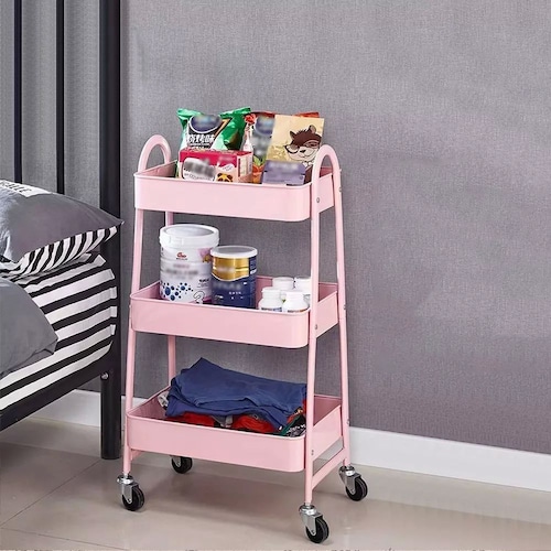 Carrito Organizador Multiusos 3 Niveles Con 360 Metal Ruedas color ROSA