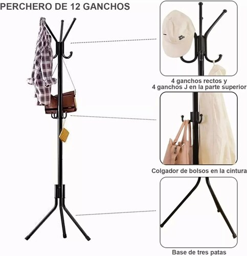 Perchero De Piso Con 12 Ganchos Metalicos Organizador Ropa