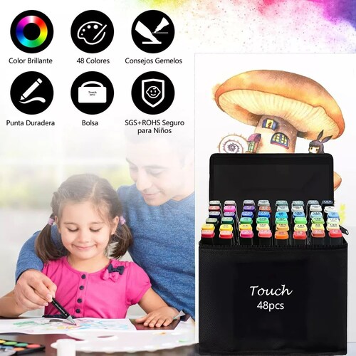 48 Color Doble Punta Marcador Plumones Para Pintar Diseño