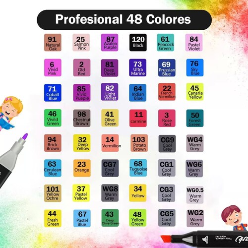 48 Color Doble Punta Marcador Plumones Para Pintar Diseño