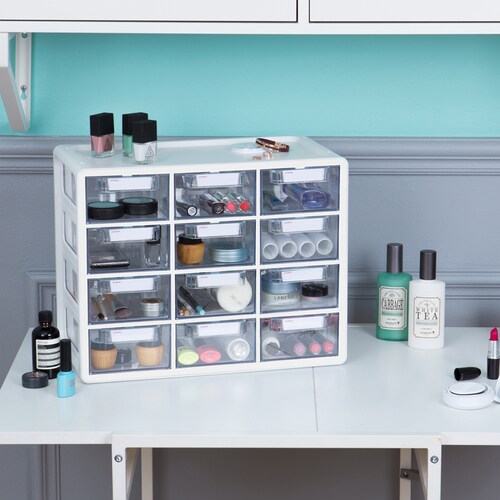 Organizador de cajones pequeños, cajón de plástico de 4 capas, cajón de  escritorio transparente para suministros de oficina en casa, joyas,  cosméticos