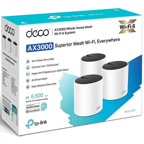 Kit Router Deco X55 Tp-Link Doble Banda AX3000 Wi-Fi 6 Mesh 3 Pack