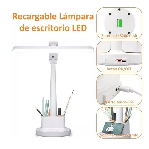 Lámpara Led Escritorio Ajustable Recargable Usb, 3200mah