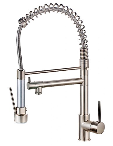 Llave Mezcladora y Grifo Para Cocina Doble Con Doble Función Haussy Acabado Niquel Esmerilado