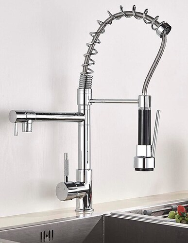 Llave Mezcladora y Grifo Para Cocina Doble Con Doble Función Haussy Acabado Cromado