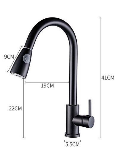 Llave Mezcladora y Grifo Para Cocina Triple Función Con Manguera Retráctil Haussy Acabado Negro Mate