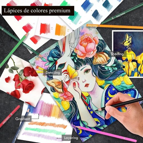 Set 180 Lápices Dibujo Colores Y Estuche Profesional Artista.