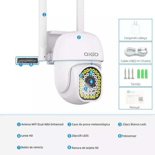 Cámara Seguridad Wifi Exterior Inalámbrica 1080p Vigilancia.